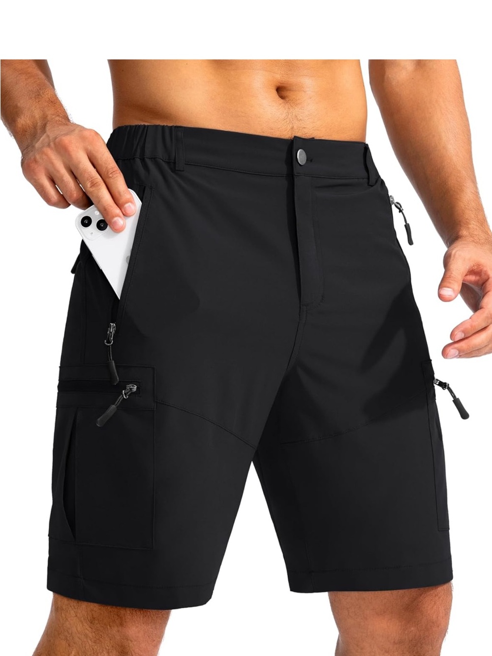 Men's Black Cargo Shorts with Secure Zip Pockets